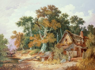 Waldszene mit Hütte von John Berney Ladbrooke